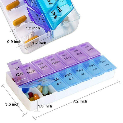 Pill Storage Holder 7 Days 14 Grids Pill Case Tablet Dispenser Pill Splitters