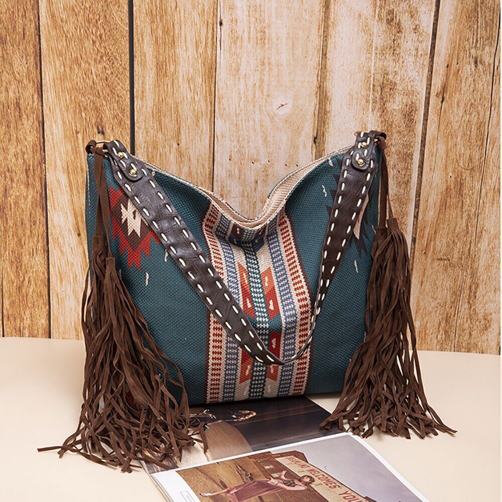 Woman Bags Female Handbag Hand Canvas Linen Shoulder Crossbody Bags Tassel