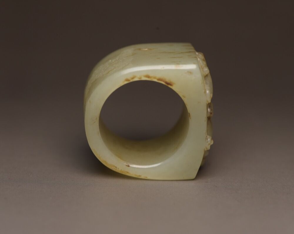 Chinese Hetian Jade Carved Nice Unique Sculpture Collector Thumb Ring Jewelry