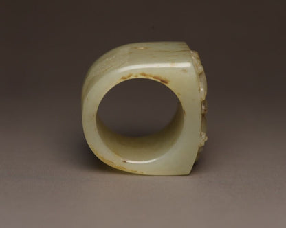 Chinese Hetian Jade Carved Nice Unique Sculpture Collector Thumb Ring Jewelry