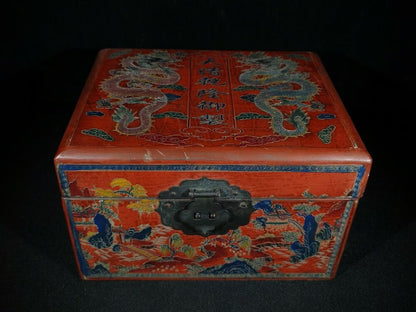 7.8" antique chinese jewelry box dragon sculpture statue qing qianlong seal box