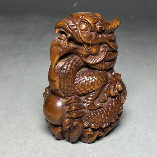 Chinese handmade Natural Boxwood Hand-carved Exquisite Dragon Statue gift