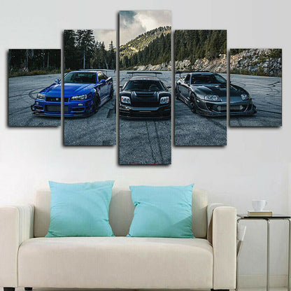 NSX vs Skyline R34 vs Supra Cars 5 Piece Canvas Print Wall Art Poster Home Decor