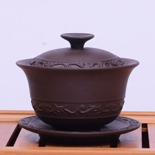 real yixing gaiwan kungfu tea set purple grit tureen zisha cup bowl lid 130ml