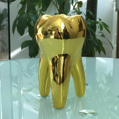 Golden Tooth Model Figurines Dentist Gift Ornament Crafts Sculpture Resin 14x8cm