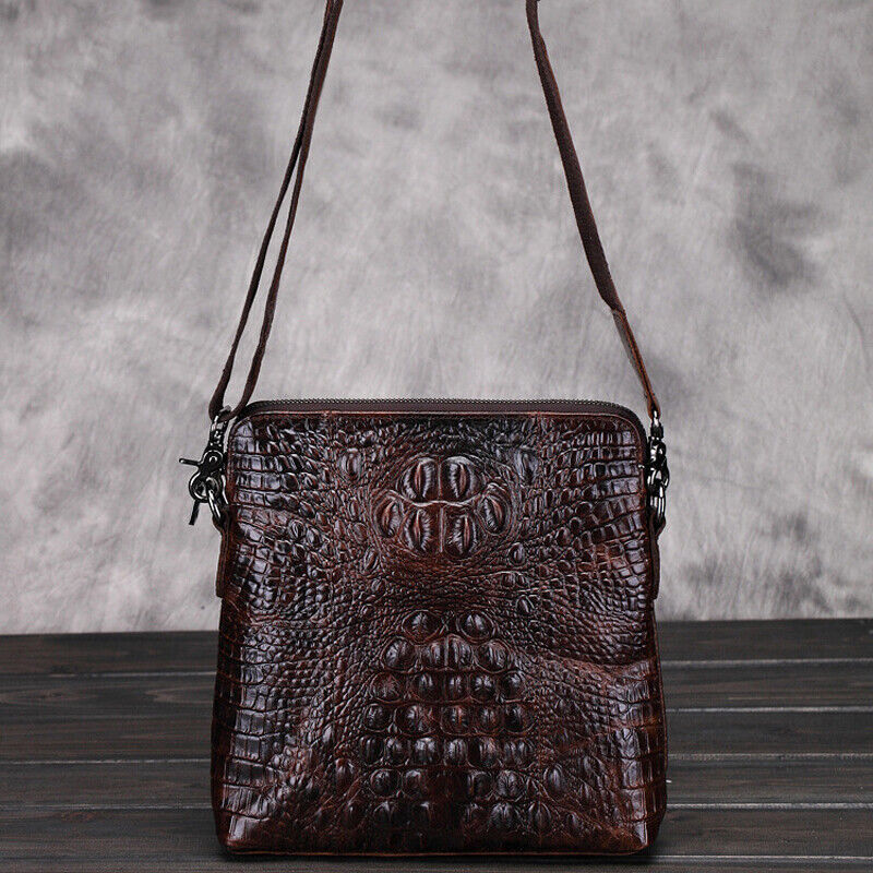 100% Genuine Leather Mens Crocodile Messenger/Shoulder Bag 8" CrossBody Sing Bag