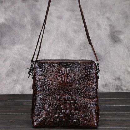 100% Genuine Leather Mens Crocodile Messenger/Shoulder Bag 8" CrossBody Sing Bag