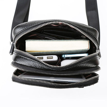 100% Genuine Leather Men's 8" Business Bags Black Sling Shoulder Messenger Bag