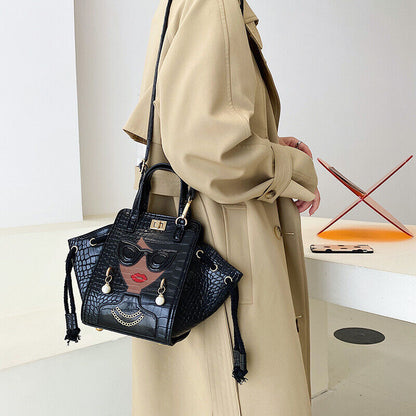 Lady Face Shoulder Bags Funky Top Handle Satchel Handbags Clutch Purse Bat Bag