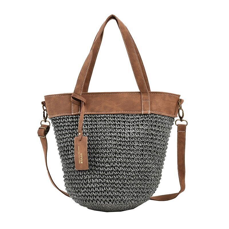 Women Zipper Weave Bag Travel Beach Bags Handmade Lady Crossbody Bag Handle