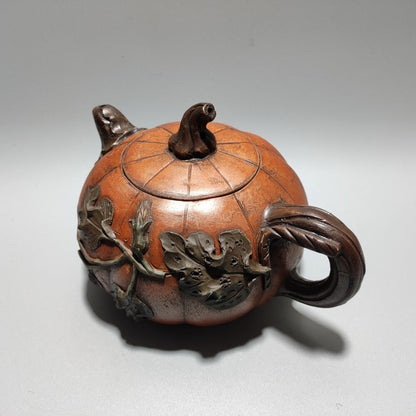 Vintage Chinese Yixing Purple Clay Teapot Zisha Handmade Ceramic Pumpkin Teaware