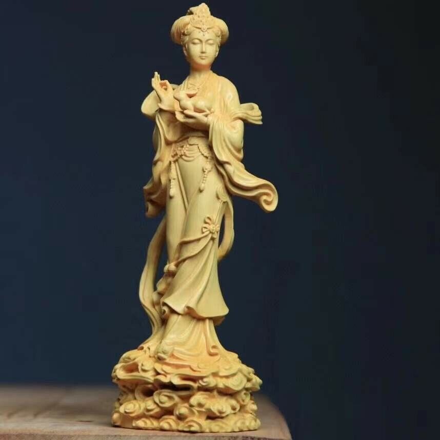 Chinese Boxwood Huang-yang wood carving Moon Goddess Chang'e statue黄杨木.嫦娥6018