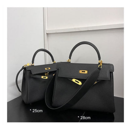 25/28) Real Leather Small Flap Briefcase Tote Shoulder Bag Purse Handbag Fashion