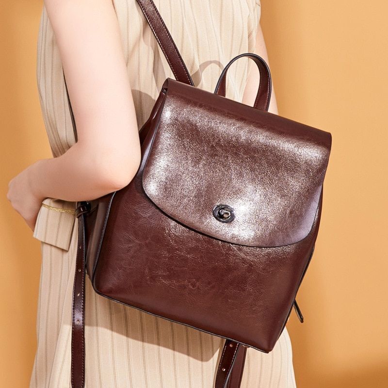 High Quality Genuine Leather Backpack Daypack Knapsack Vintage Cowhide Rucksack