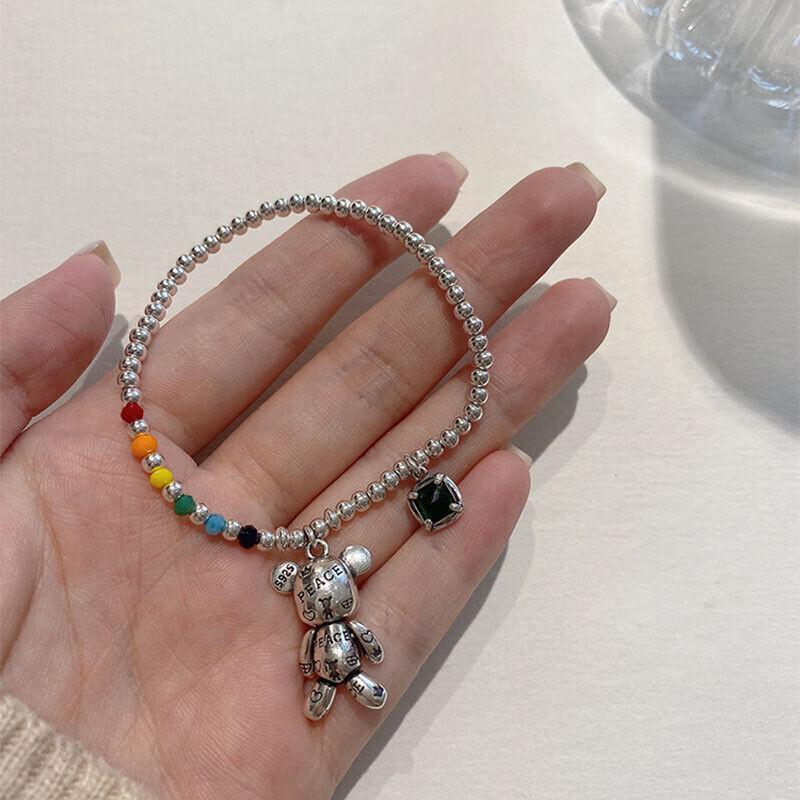 Collar De Plata Esterlina 925 Pulsera De Tendencia Cadena Con Diseño De Oso Joya