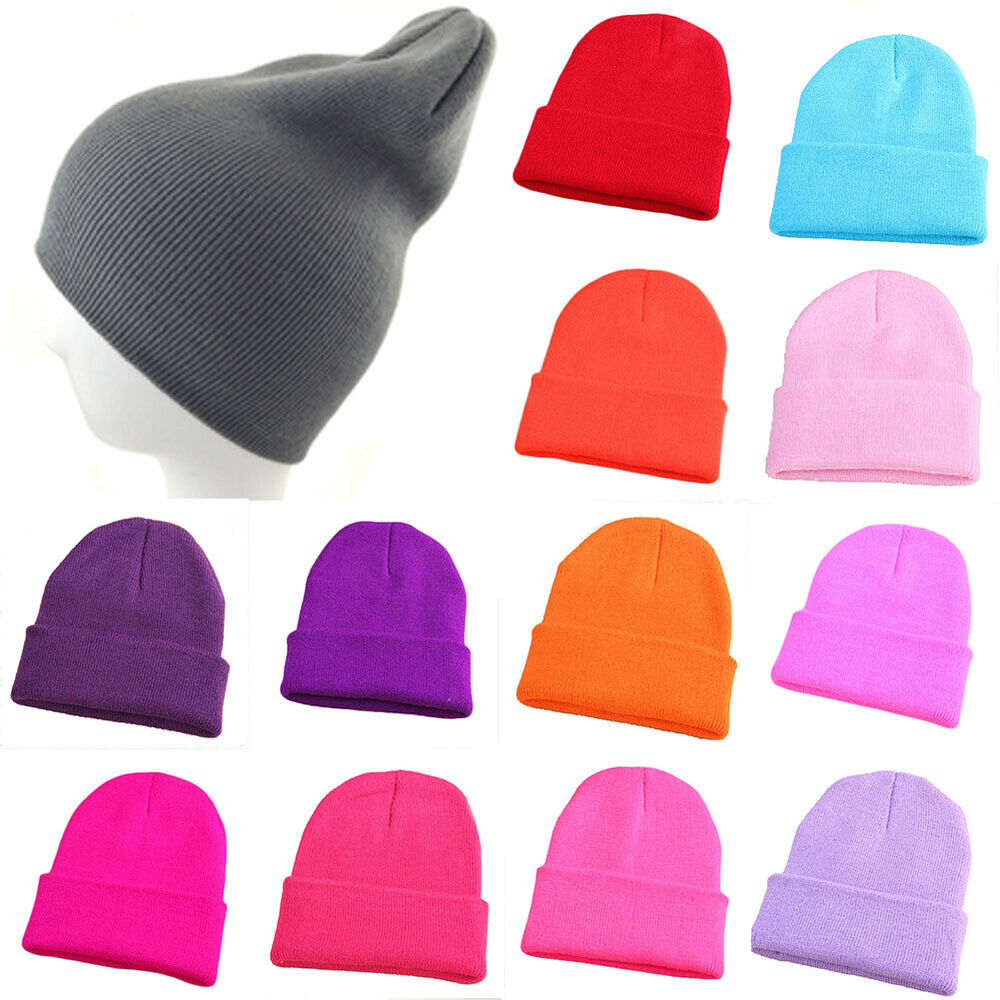 Beanie Hat Men Women Plain Knit Ski Cap Warm Elastic Skull Winter Cuff Thermal