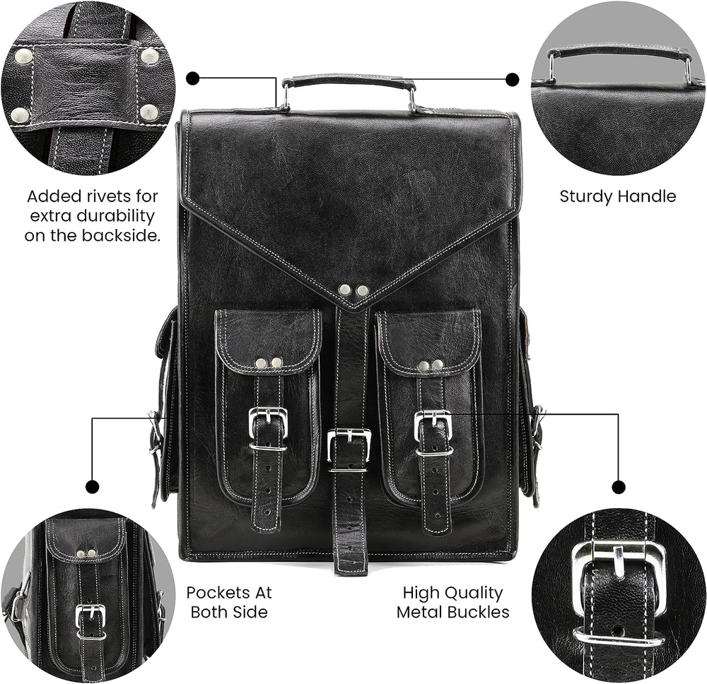 Handmade World Black Vintage Leather Backpack Laptop Messenger Bag Rucksack...