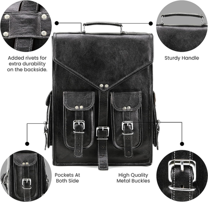 Handmade World Black Vintage Leather Backpack Laptop Messenger Bag Rucksack...