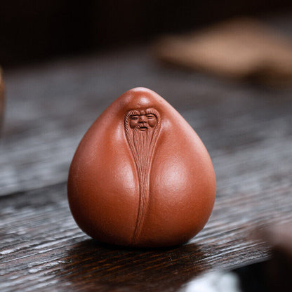 handmade carved peach tea pet yixing zisha purple clay the god of longevity gift