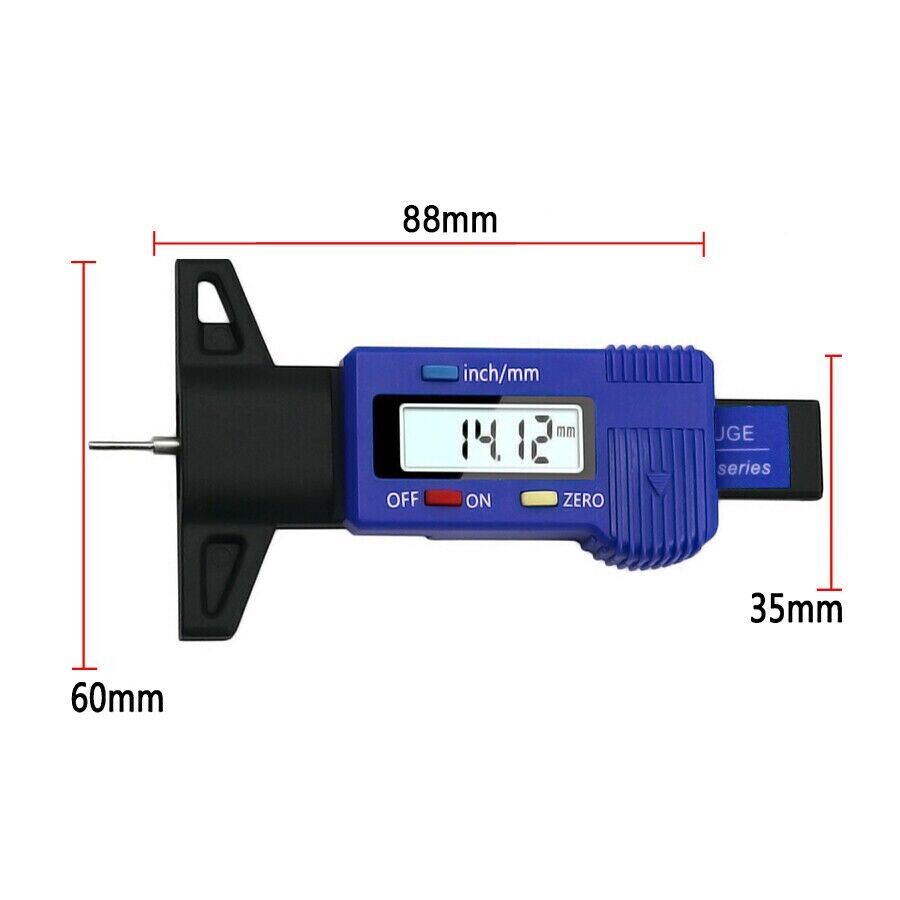 Blue Digital Tyre Depth Gauge Tread Checker Car Tire Tester Brake Shoe Pad Wear