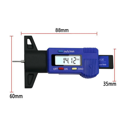 Blue Digital Tyre Depth Gauge Tread Checker Car Tire Tester Brake Shoe Pad Wear
