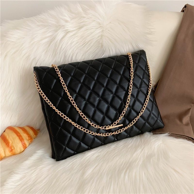 Shoulder Bag Fashion Plaid Leather Crossbody Bags Large Envelope Handbag Purses