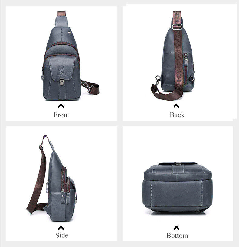 Men's Sling Backpack, Genuine Leather Chest Crossbody Bag Shoulder Bag Daypack