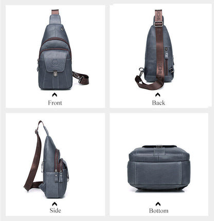 Men's Sling Backpack, Genuine Leather Chest Crossbody Bag Shoulder Bag Daypack