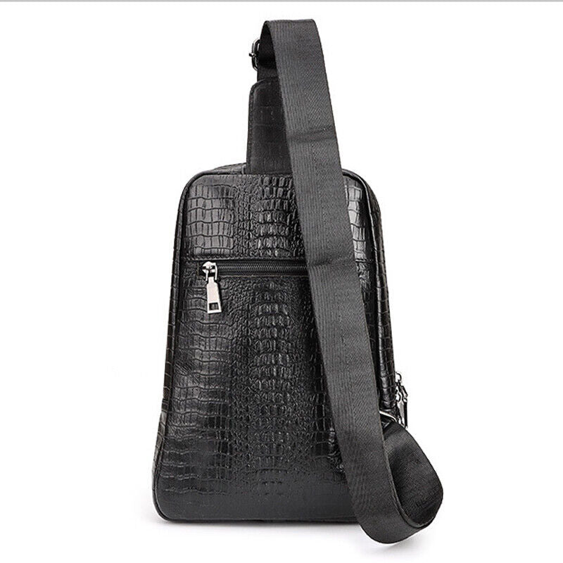 Top Cow Leather Sling Backpack,Crocodile Pattern Chest Crossbody Bag Daypack