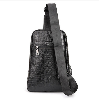 Top Cow Leather Sling Backpack,Crocodile Pattern Chest Crossbody Bag Daypack