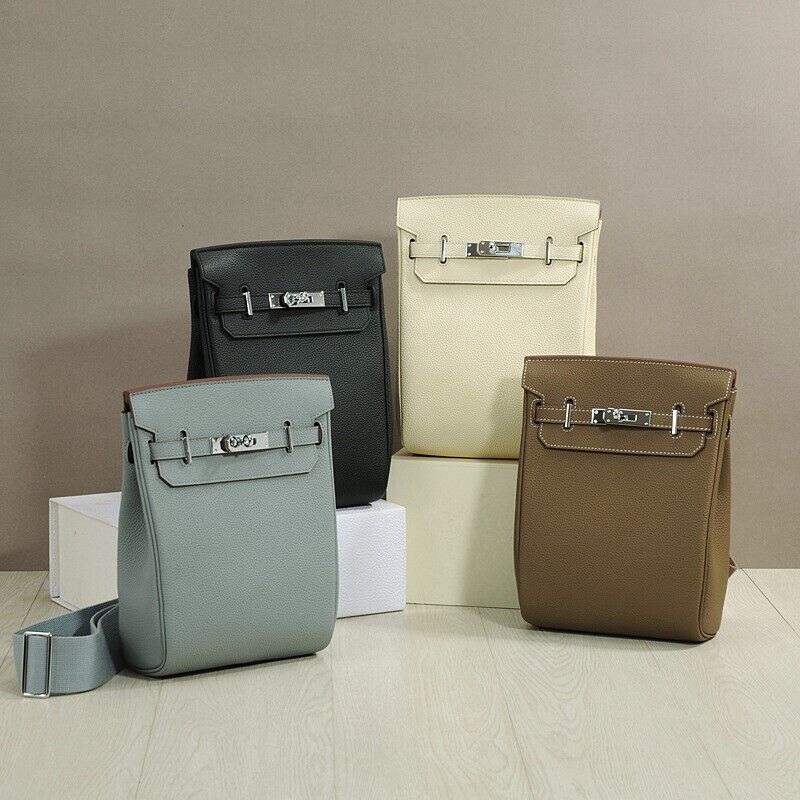 Small Real Leather Sling Chest Pack Shoulder Bag Crossbody Backpack Flap Purse