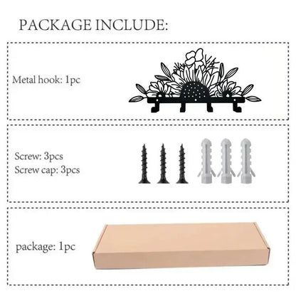 1PC Sunflowers Wall Hanging Storage Rack With 4 Hooks Metal Coat Rack