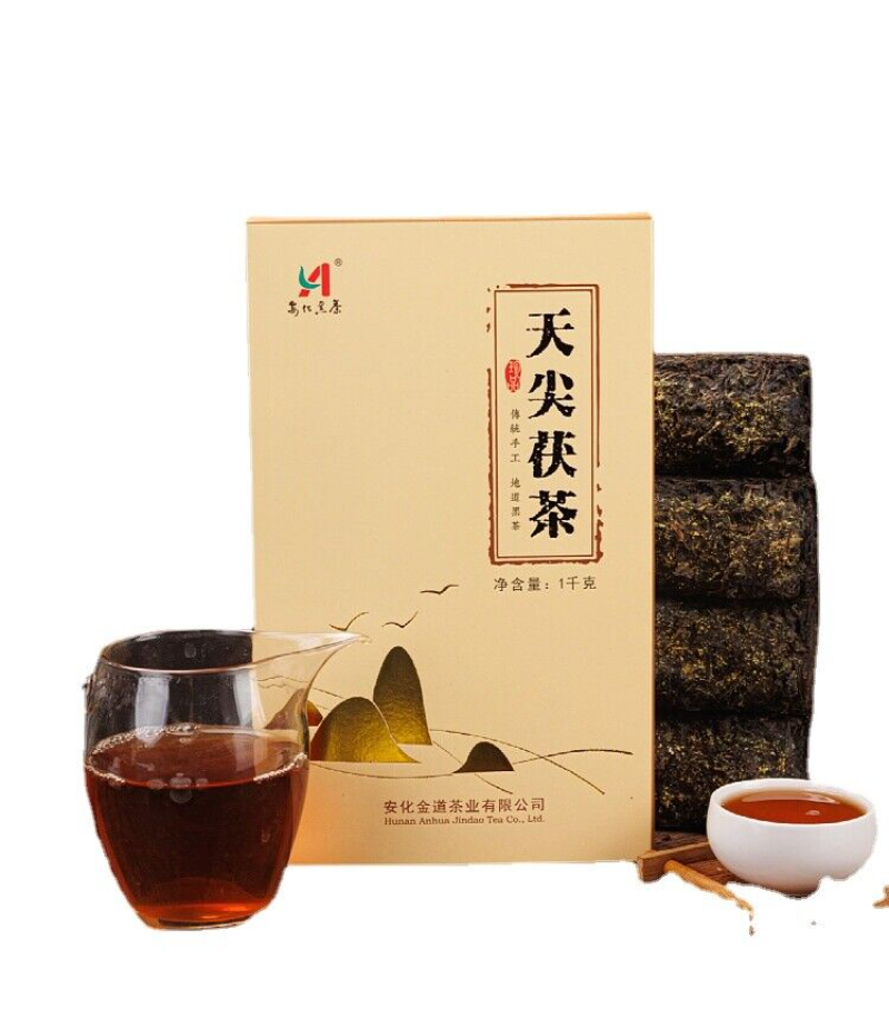 1kg Hunan Anhua Black Tea Authentic Gold Flower Por Brick Tea Hand-built Por Tea