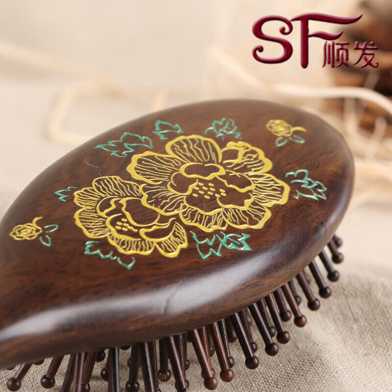 Black Ebony Wood Hairbrush Wooden Pin Massage Comb Paddle Massage Scalp Brush