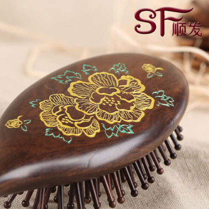 Black Ebony Wood Hairbrush Wooden Pin Massage Comb Paddle Massage Scalp Brush