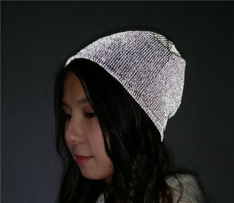 Reflective Beanie Hat Mens Womens Autumn Winter Warm Knitted Hats Bonnet Ski Cap