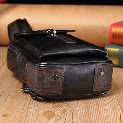 Sling Backpack Men's PU Leather Crossbody Bag Chest Bag Sport Sling Shoulder Bag