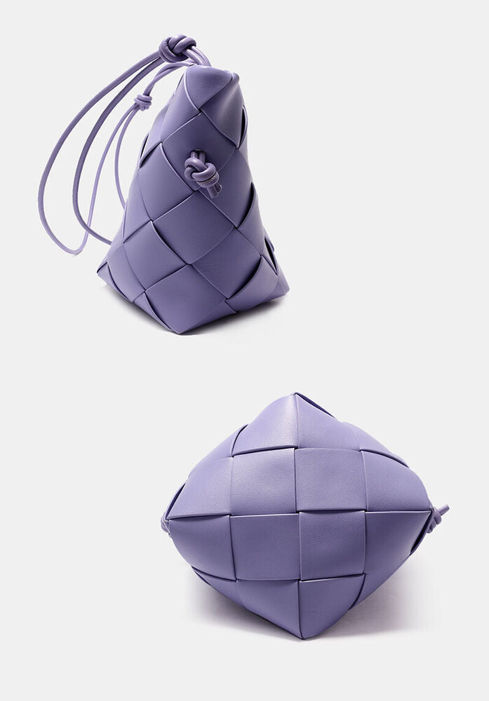 Woven Real Leather Bucket Basket Shoulder Bag Clutch Purse Tote Crossbody Women