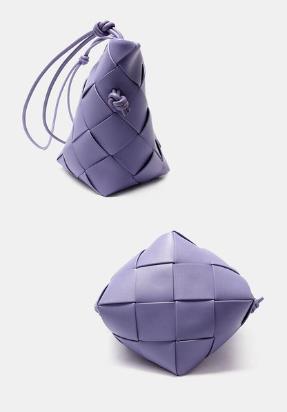 Woven Real Leather Bucket Basket Shoulder Bag Clutch Purse Tote Crossbody Women