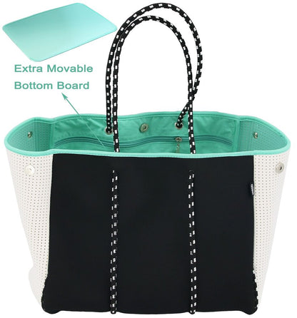 QOGiR Neoprene Multipurpose Beach Bag Tote with Inner Zipper X-Large, Black