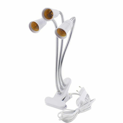 Desk Light Clip On E27 Socket 3 Head Flexible Off Switch Lamp Holder LED Plant
