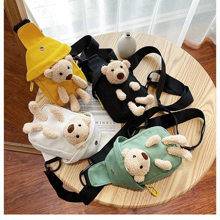 Plush Bear Chest Bag Canvas Cloth Small Bag Shoulder Crossbody Purse Pouch 1 PC