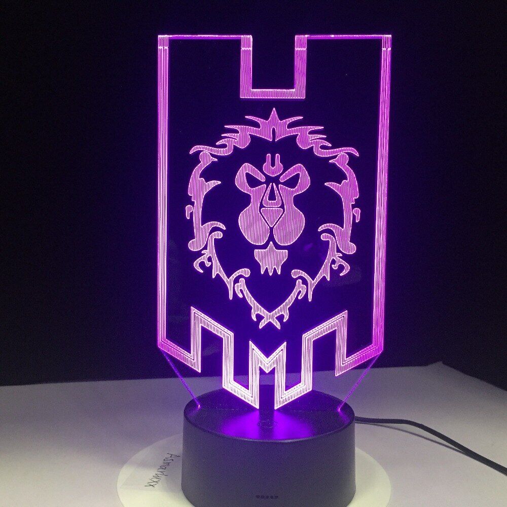 World of Warcraft 3D illusion LED Lamp Alliance Tribal Signs 7 color Night Light
