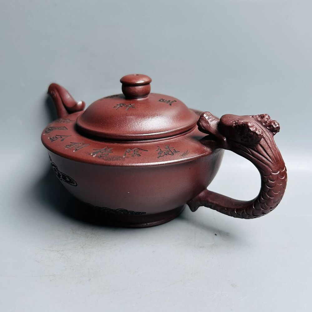 Chinese Yixing Purple Clay Teapot Zisha Ceramic Carving Dragon Phoenix Teaware