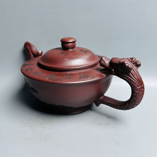Chinese Yixing Purple Clay Teapot Zisha Ceramic Carving Dragon Phoenix Teaware