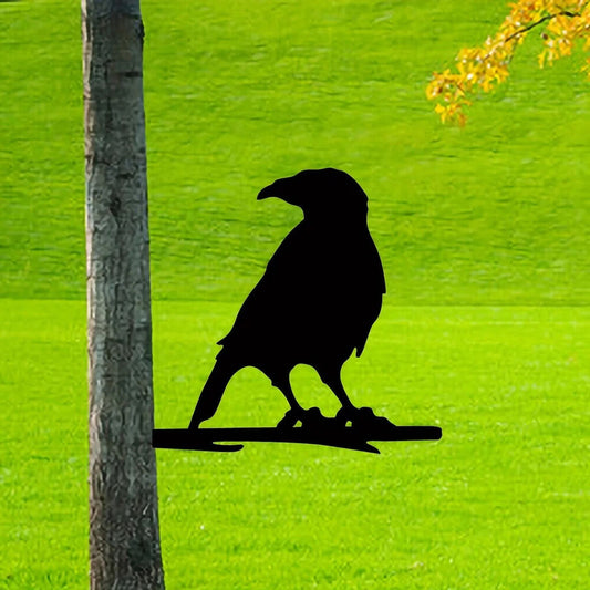 Crow On Branch Steel Silhouette Metal Wall Art Garden Yard Patio Statue Stake