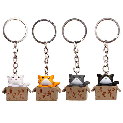 Creative Cute Little Cat Box Keychain For Women Men Keychain Bag Car Pendants