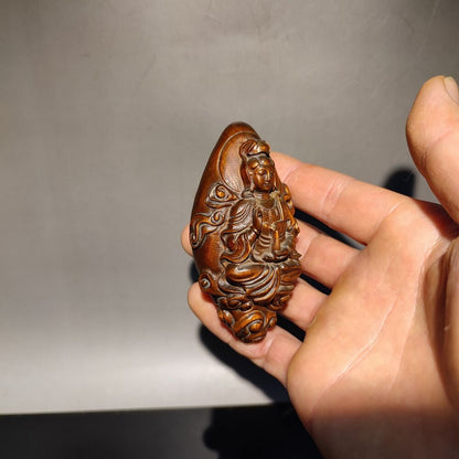 Wood Figure of Guanyin zen bodhisattva Kwan-yin statue buddha meditation wooden