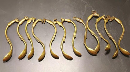 12pc Chinese Old Brass HandCarved twelve chinese zodiac signs spoon statue