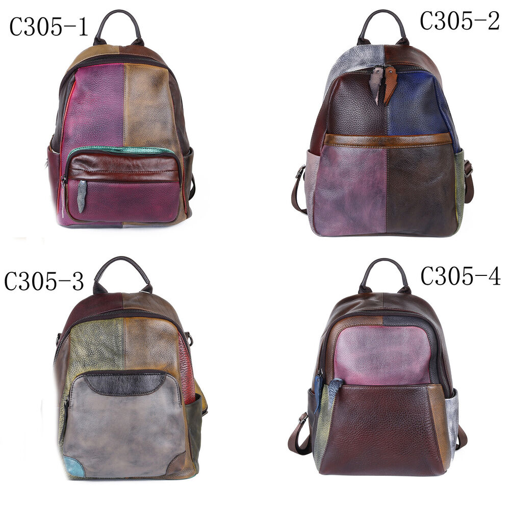 Top Cow Leather Backpack, Desinger Multi-color Travel Bag, Soft Leather Rucksack